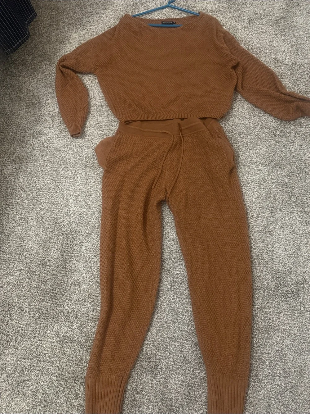 PrettyLittleThing Rust Off-the-Shoulder Knit Sweater Set